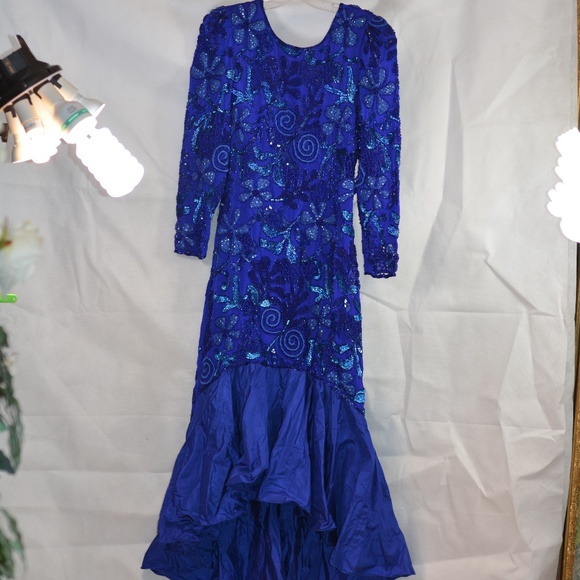 Ashley of London Vintage 100% silk /beaded/sequin Dress SZ L - Picture 3 of 14